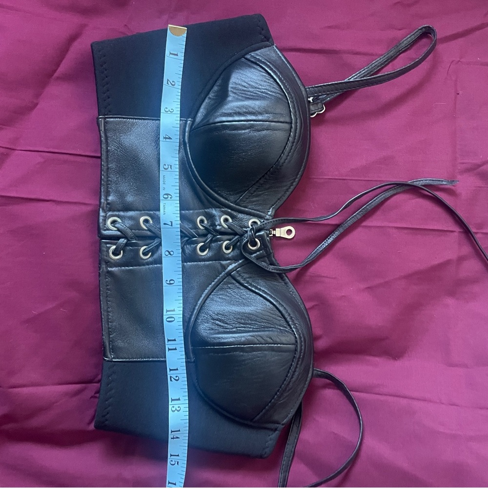 Vintage Genuine Black Leather Biker Corset Lace Up Front Bustier Bra Top Small - Picture 5 of 5
